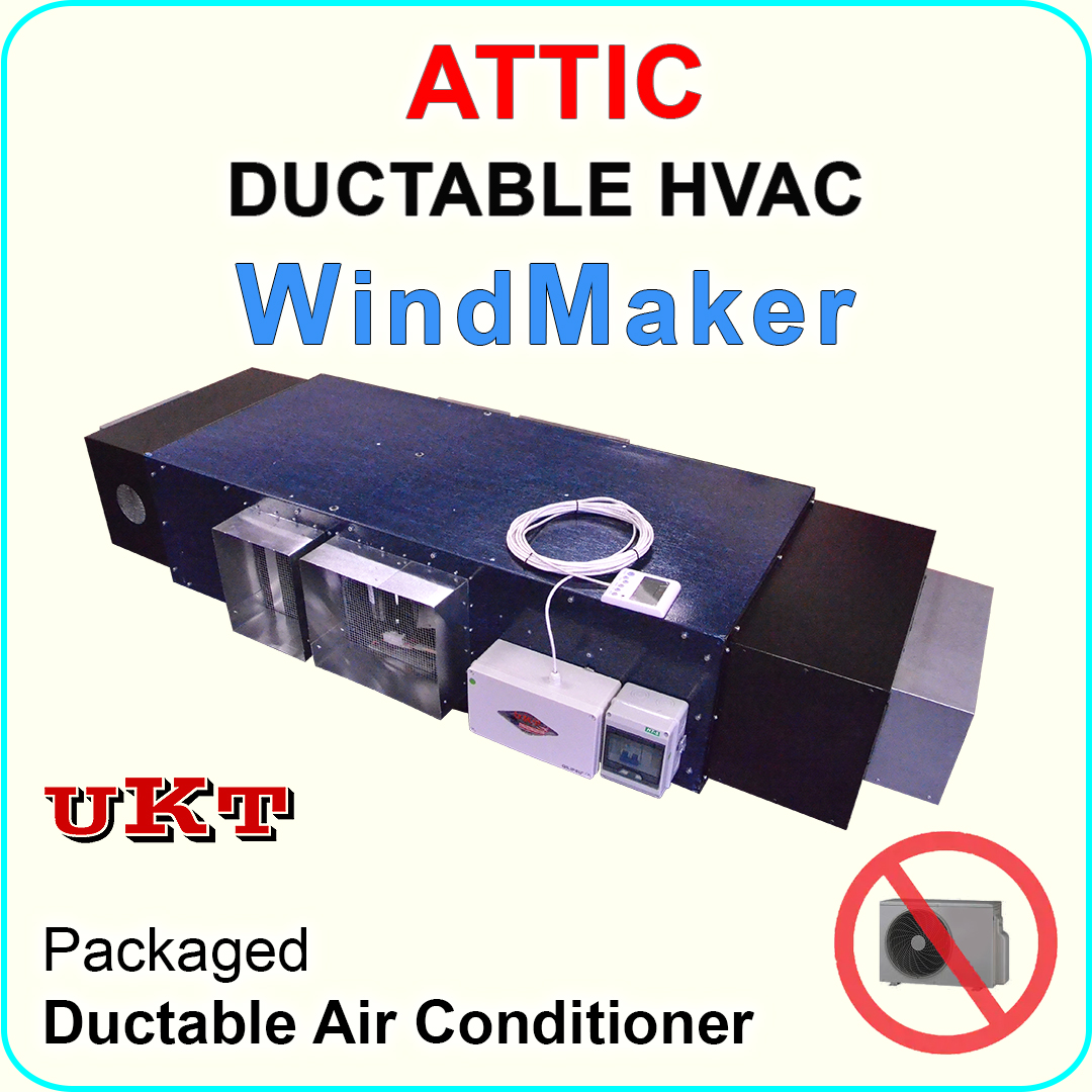 The UKT Attic Ductable Packaged HVAC 26000 is a high-capacity, all-in-one indoor unit designed for heating, cooling, and dehumidification without requiring a traditional external condenser. Engineered for installations where exterior modifications are restricted, this unit is concealed within attics or ceilings and features dual-circuit technology, high static pressure blowers, and flexible air configuration options