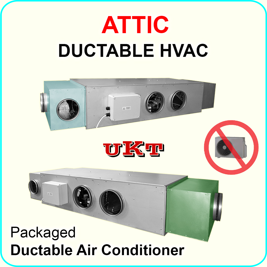The ATTIC HVAC is a plug-and-play, self-contained ductable system with integrated heat-pump and back-up heating. No refrigerant piping or brazing required.