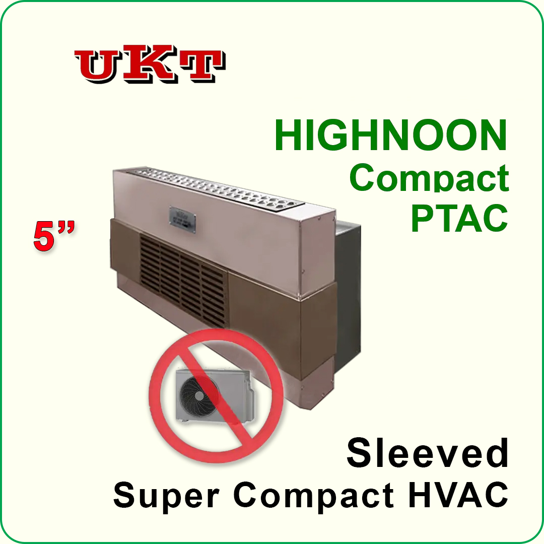 The PTAC SUPER-SLIM SUPER COMPACT HIGHNOON model is a built-in air conditioner designed to occupy just 5 inches of interior space, while excelling in terms of performance and energy efficiency.