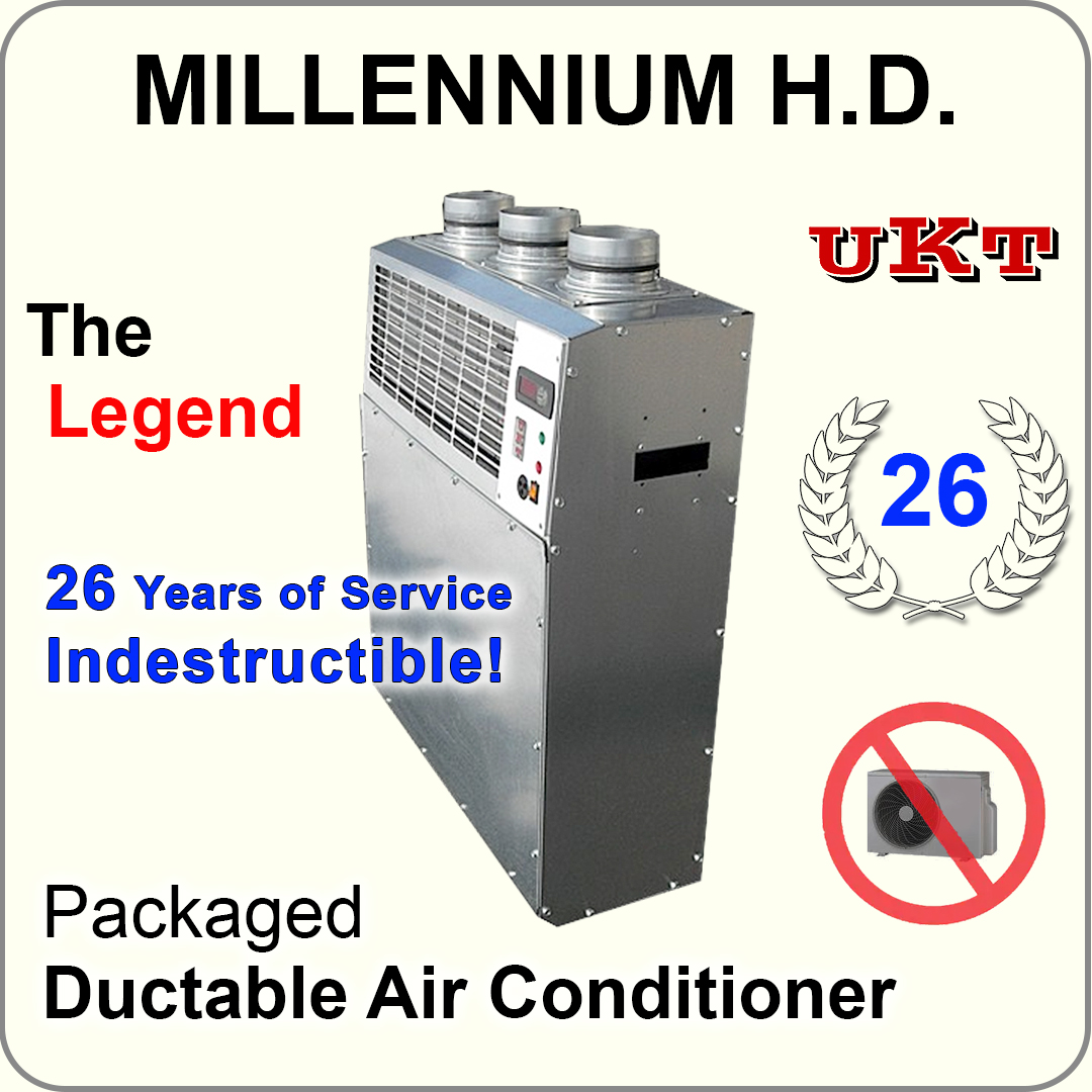 The LEGEND : UKT MILLENNIUM In the context of HVAC engineering history, the UKT Millennium is considered a legendary milestone because it was one of the first highly successful monoblock systems to prove that high-performance, ductable cooling could exist entirely without an outdoor unit.  