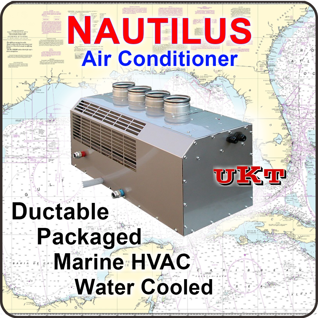 The Nautilus HVAC series from UKT Air Conditioners features self-contained, water-cooled units designed for yachts and maritime environment - Nautilus utilizes a stainless steel chassis, durable ductable construction, and self-variable ceramic heating elements to provide reliable, quiet operation at sea.