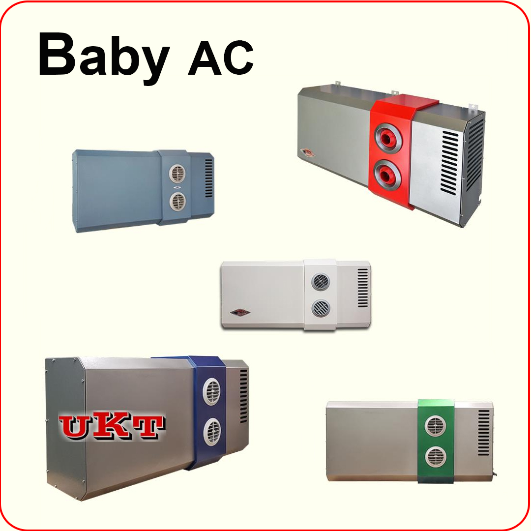 The UKT Baby Type HVAC is a compact, All-in-One, indoor-mounted air conditioner and heat pump that operates without an external condenser unit. Utilizing patented single-hole technology, it provides efficient cooling, heating, and ventilation